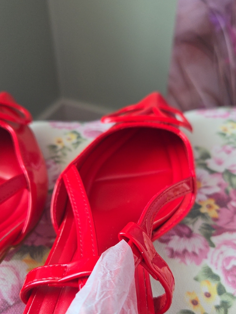 Red Patent Slingback Pointed-Toe Heels with Decorative Buckle - Picture 9 of 14